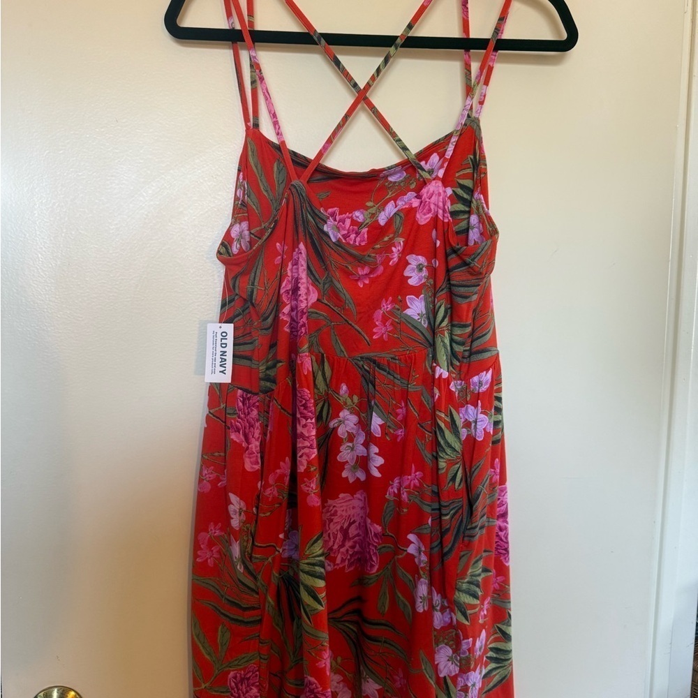 NWT Old Navy Orange & Floral Print Fit & Flare Dress in Size XL - Picture 4 of 8